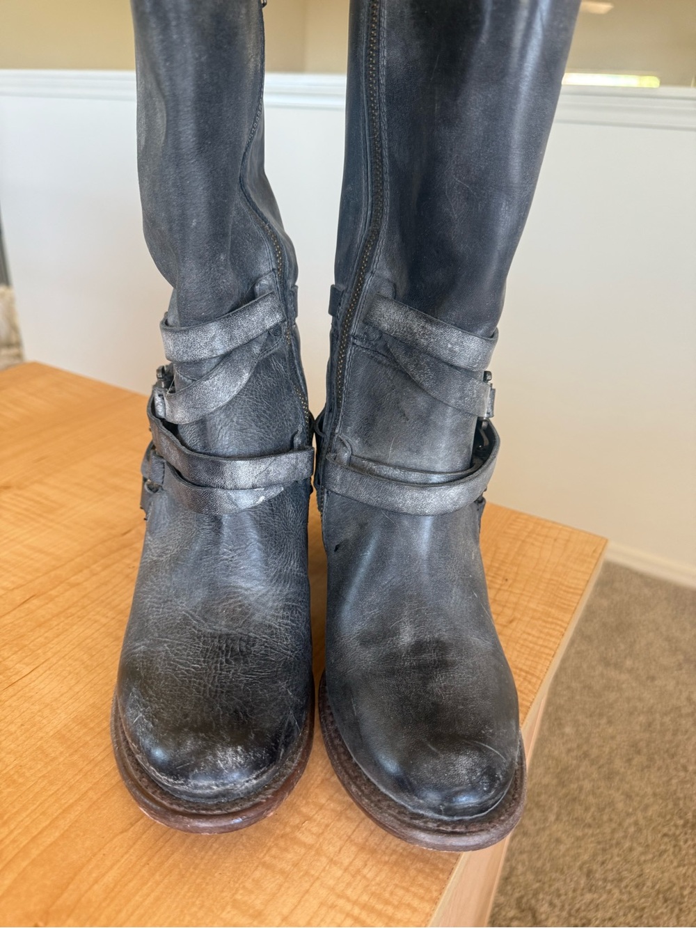 Freebird by Steven Grey Leather Mid-Calf Heeled Boots - Picture 4 of 5
